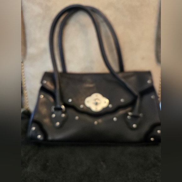 Michael Kors vintage black leather and suede turn lock big zip pocket inside - Picture 1 of 11